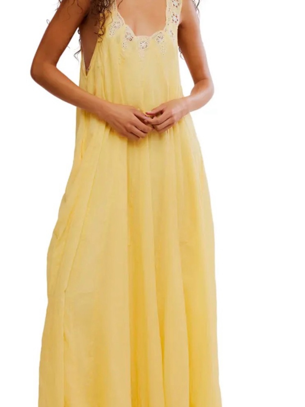 Free People Sunny Yellow Lace-Trim Maxi Dress